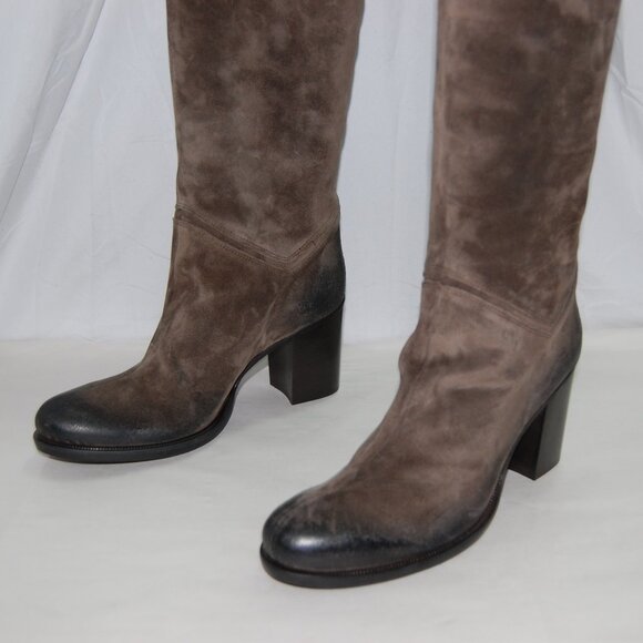 40/US9❤️Made in ITALY Brown Oiled Leather Over the Knee High Heels Tall BOOTS - Picture 1 of 16